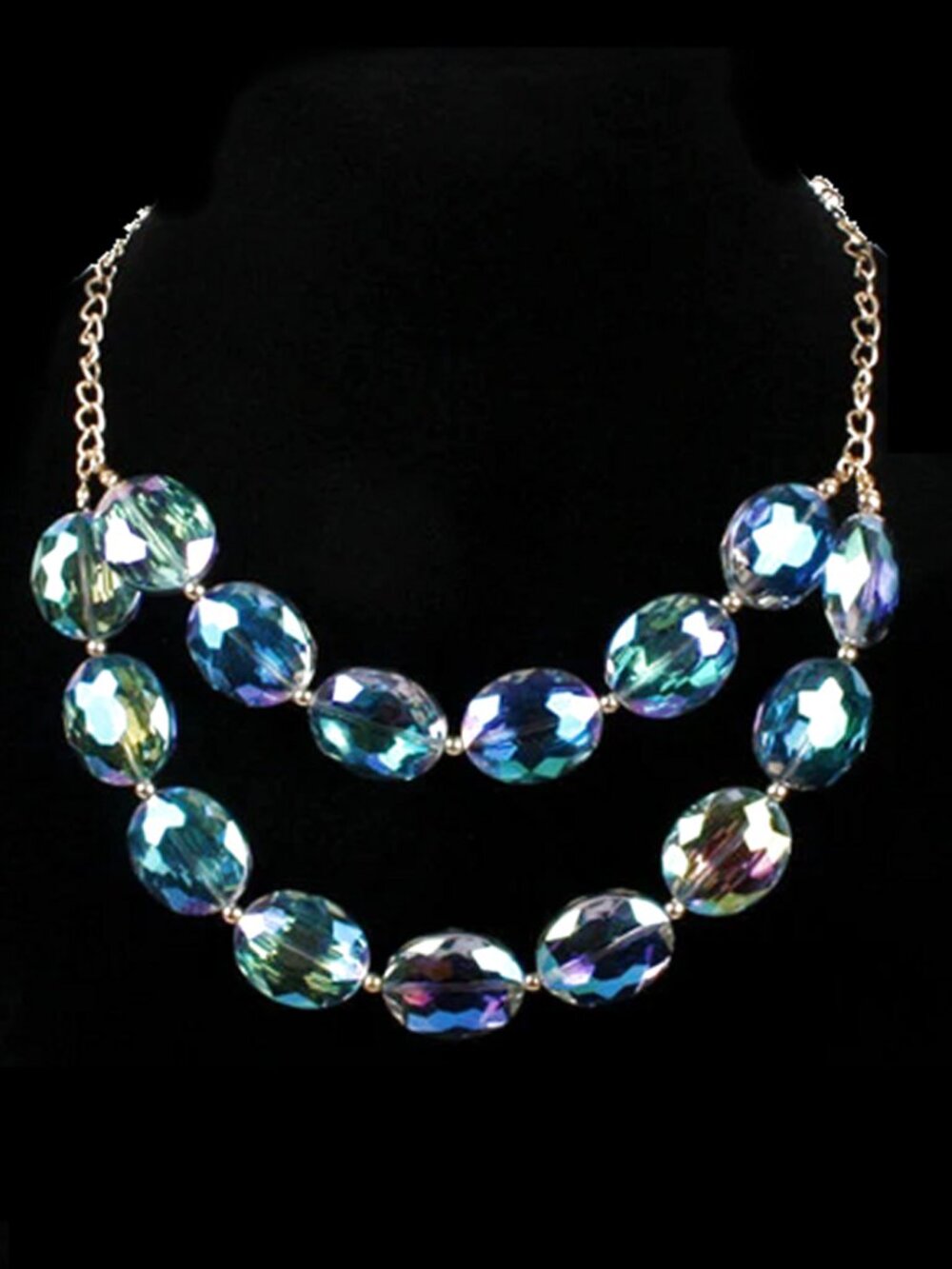 Handstrung Sparkly Teal Shell Double Strand Necklace